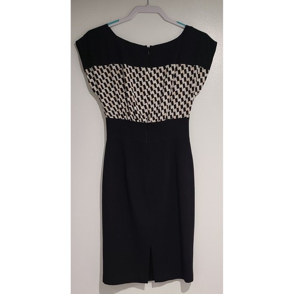 WHBM Womens Size 0 Sleeveless Sheath Dress Black Beige Silk Blend Colorblock - Picture 2 of 7